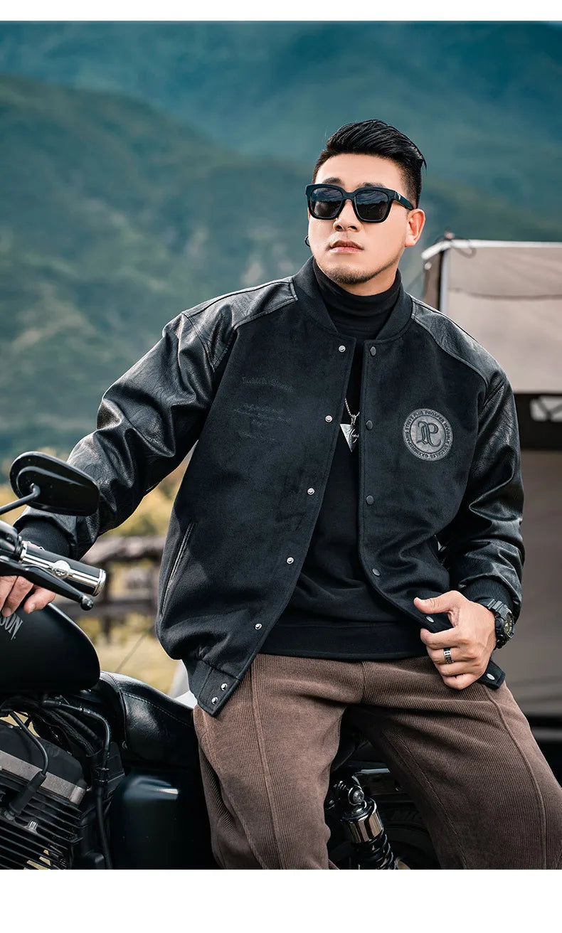 Men's Baseball Jacket, Plus Size, Loose, Spliced Cotton, Basic Mass Jackets, Autumn And Winter American Jacket, 7XL