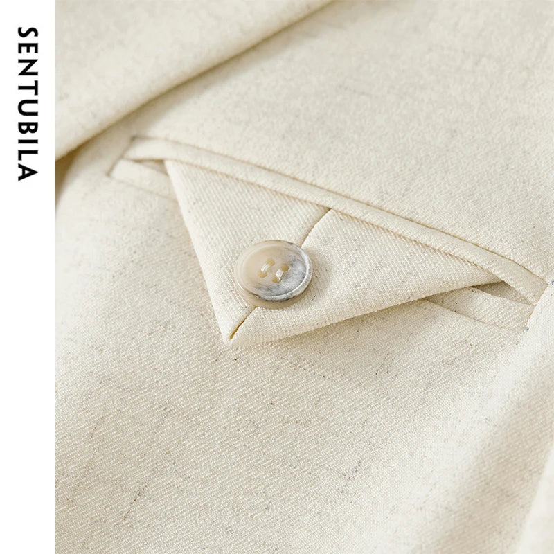 SENTUBILA Womens Skirt Suits Linen Blend Shoulder-pads Single Button  Blazer Solid Elegant Mini Skirts Two Piece Sets 151Z58181