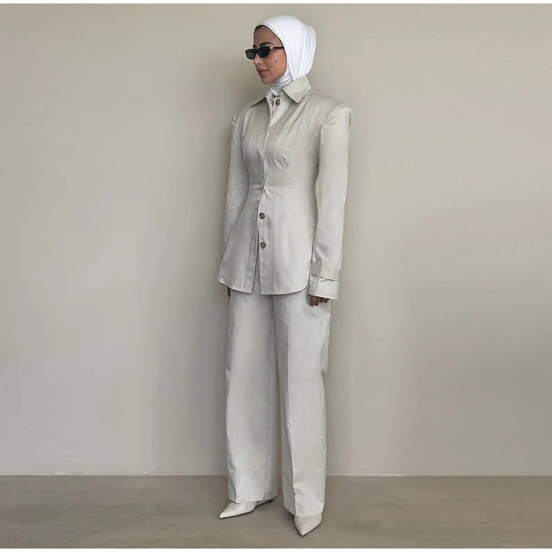 Chic Single Breasted Pants Sets Women Lapel Full Sleeve  Slim Waist Tops Straight Pants  Autumn Lady Street Commute Suits
