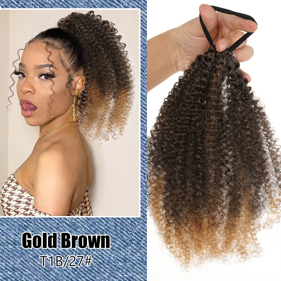Extensions de queue de cheval Afro Puff pour femmes noires, postiches afro crépus et bouclés synthétiques courts naturels et moelleux