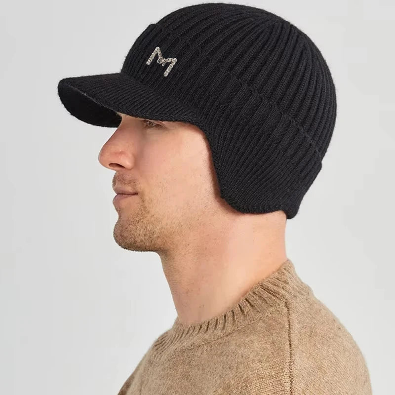 Gorro de invierno de punto cálido con ala y orejeras, gorro tipo boina cálido forrado de vellón para exteriores para hombres y mujeres, adecuado para viajes diarios