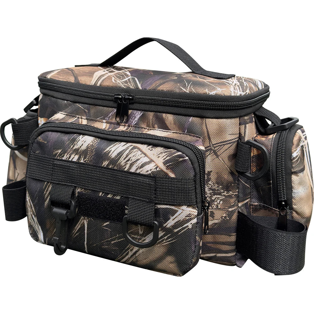 Mochila de pesca, caja de señuelos, bolsa de almacenamiento de aparejos, riñonera para hombres, mochila de pesca con mosca con soporte para caña, bolsa de hombro.