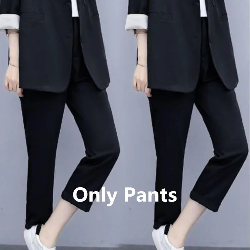 Women's Fashion Professional Suit Korean Elegant Spring Autumn New Casual Blazers Coat + Pants Two-piece Set Femlae Clothing