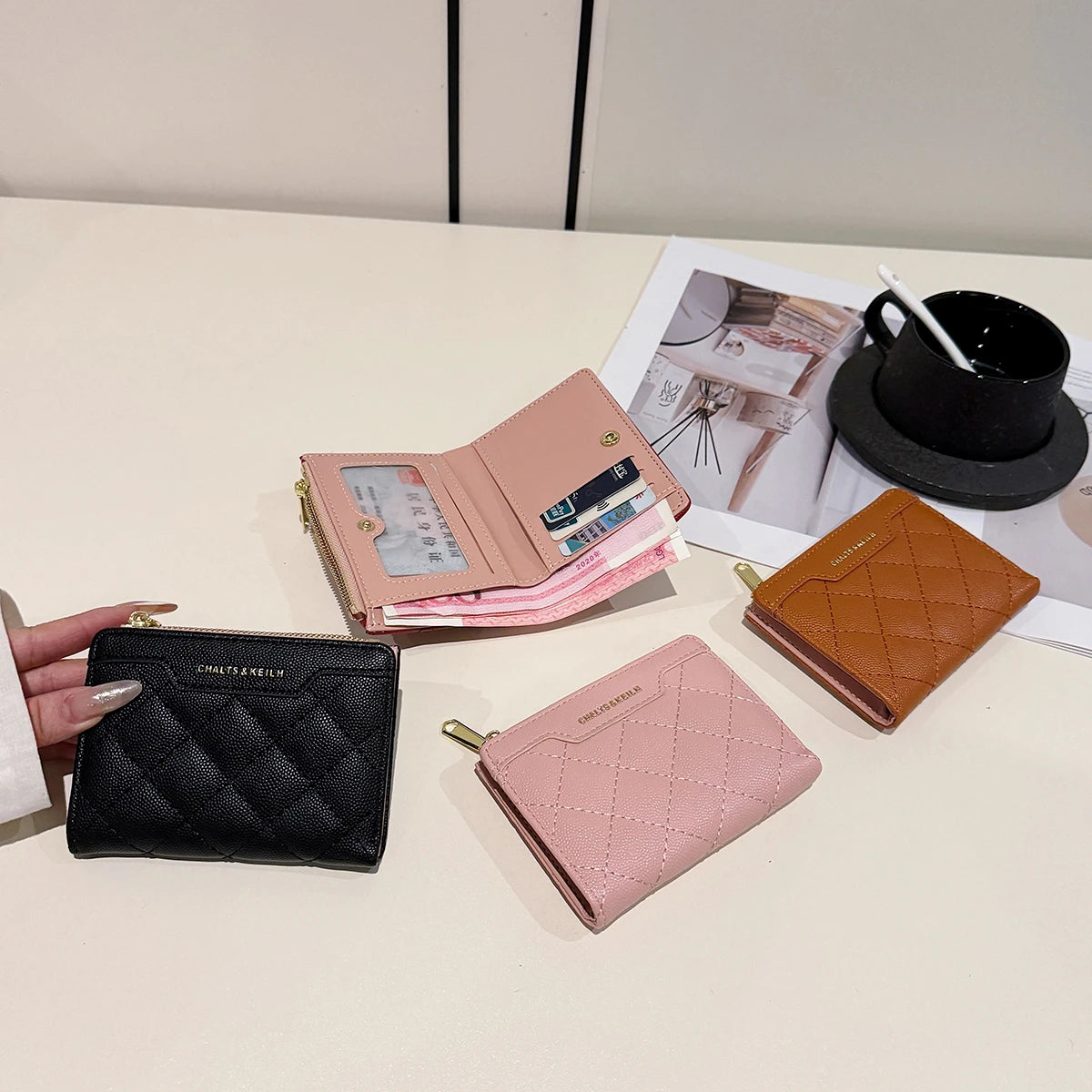 Carteras de diseño de lujo para mujer, tarjetero multifunción de piel sintética, cartera pequeña de mujer