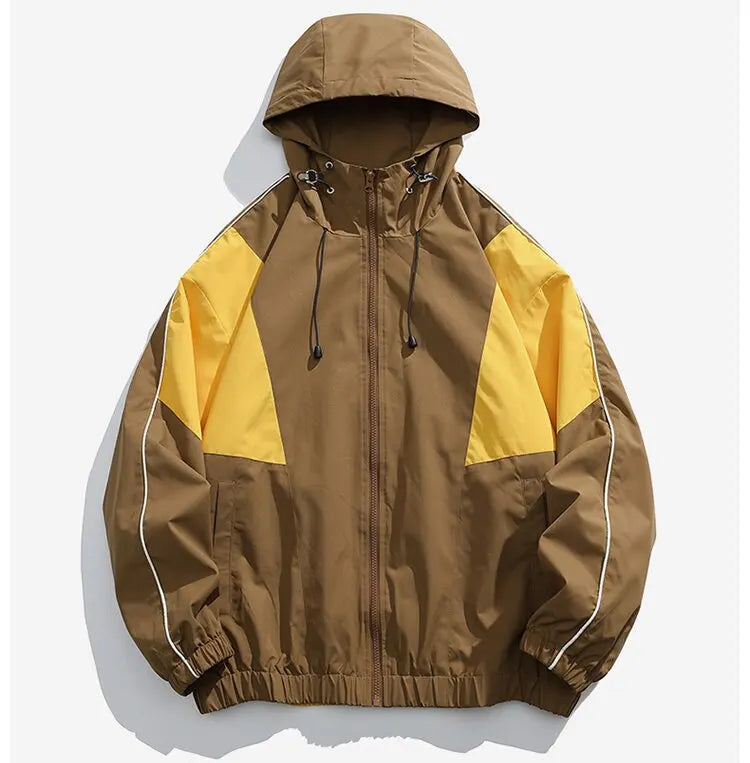 Trendy Men's Outdoor Jacket Fashionable Casual Windbreaker with Hood Suitable for Mountain Cycling Climbing Traveling Camping