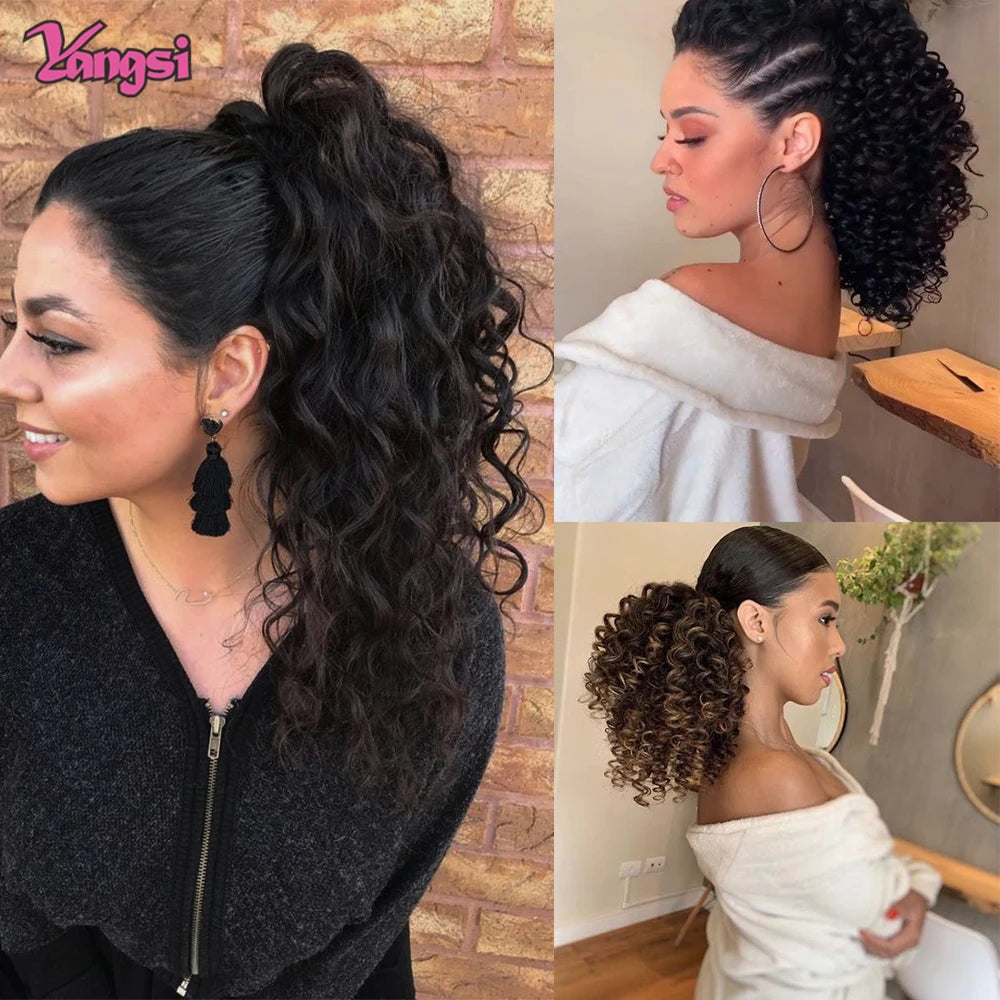 12“Short Ombre Afro Curly hair Style Puff Afro Kinky Curly 12 inch Drawstring Ponytail Synthetic Hair Extension for Black Women