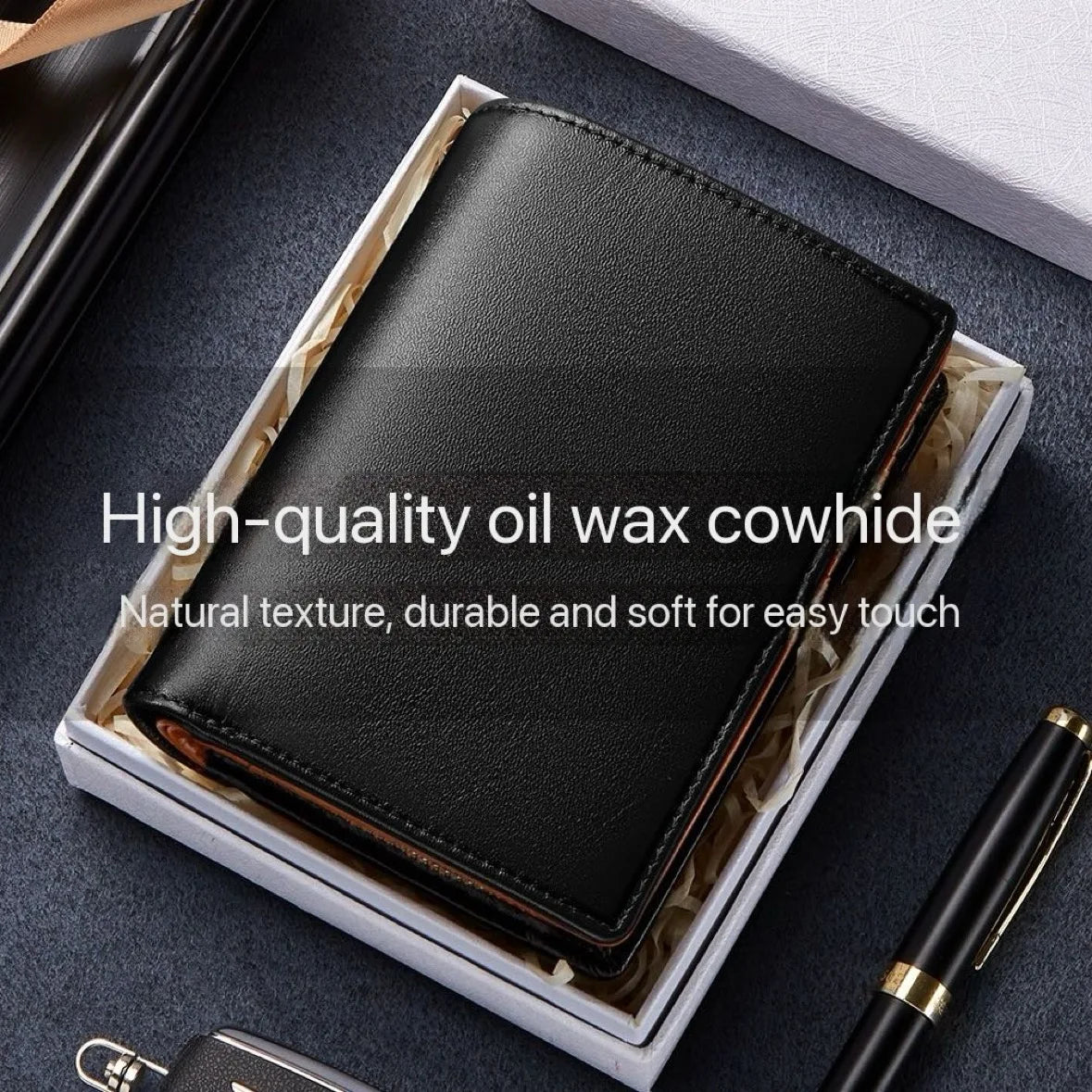 Men's Leather Wallet, Genuine Leather, Adult Luxury Brand Zipper, Large Capacity, Multiple Card Slots, Top Layer Cowhide Wallet