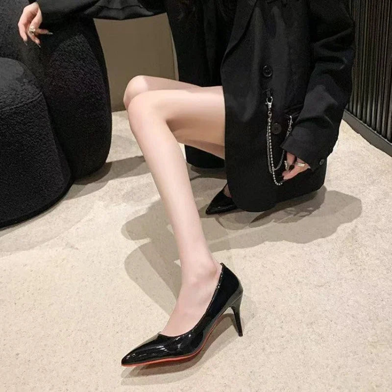 Elegant Hollow Women's High Heels 2025 Luxury Brand Black Pointed Toe Pumps Red Shiny Bottoms Sexy Fashion Ladies Shoes Women