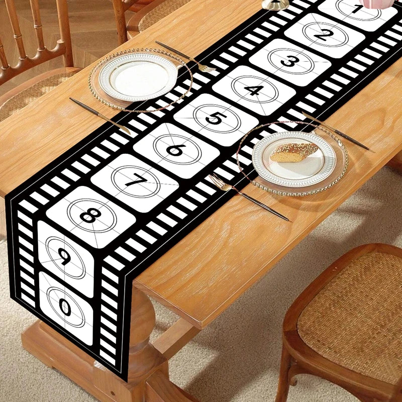 Camino de Mesa para Noche de Cine de 12 X 72 Pulgadas, Estampado de Tira de Película, Decoración de Carrete de Cine, Decoraciones de Manteles Temáticos de Cine