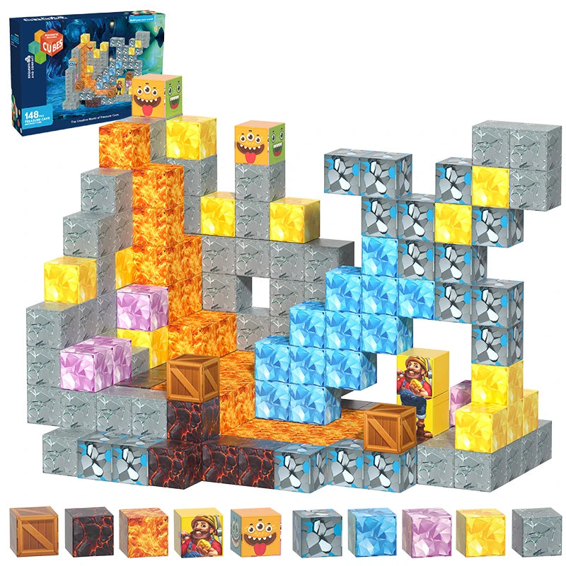 Magnetic building blocks DIY space toys, birthday gifts for boys and girls over 3 years old, easy to assemble and safe design
