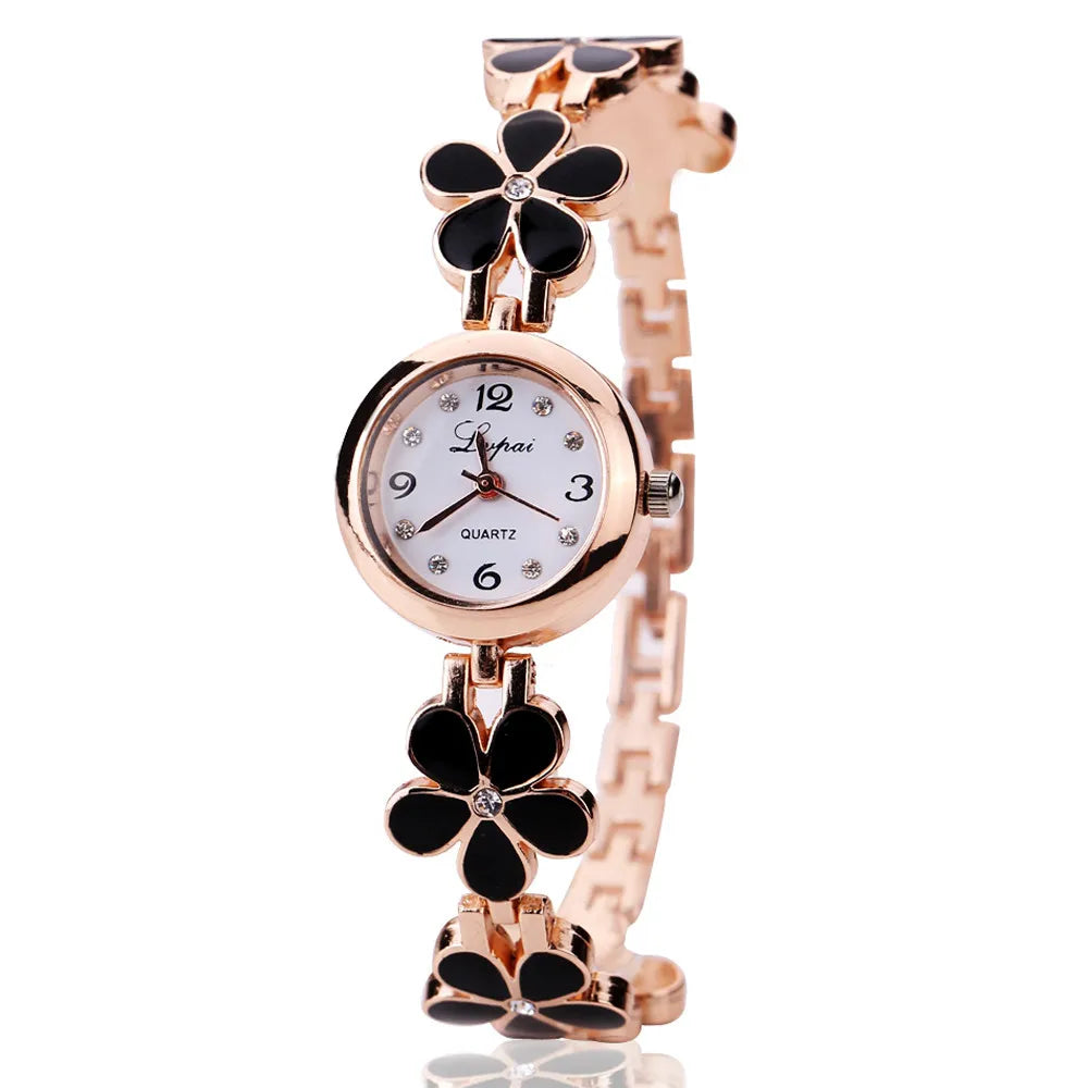 Fashion Small Watches Women Luxury Rhinestone Flower Bracelet Stainless Steel Watchband Dress Female Clock relogio feminino