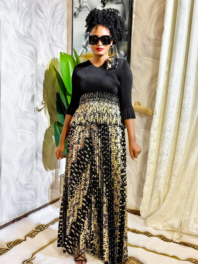 Luxury Women Chic Evening Dresses Formal Ball Gowns Elegant Party Miyake Pleated Long Sleeve Dress Female Plus Size Clothes