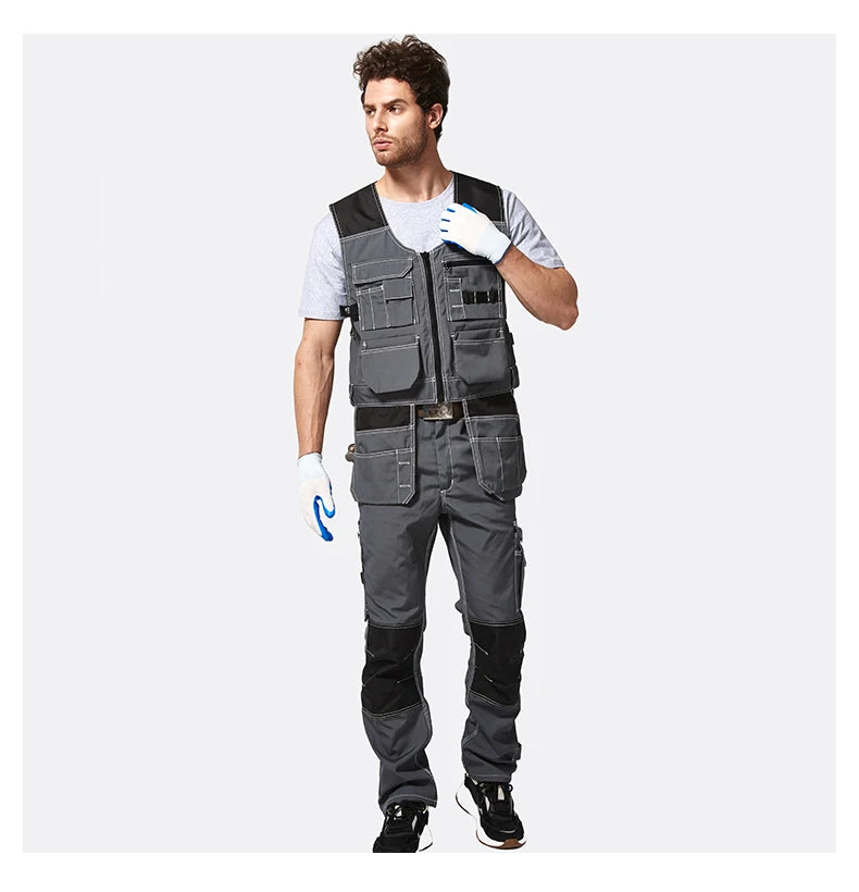 Work Clothing Men's Vest Tooling Clothes Multi-pockets Working Vest Workwear Vest Waistcoat For Maintenance Zipper Pockets