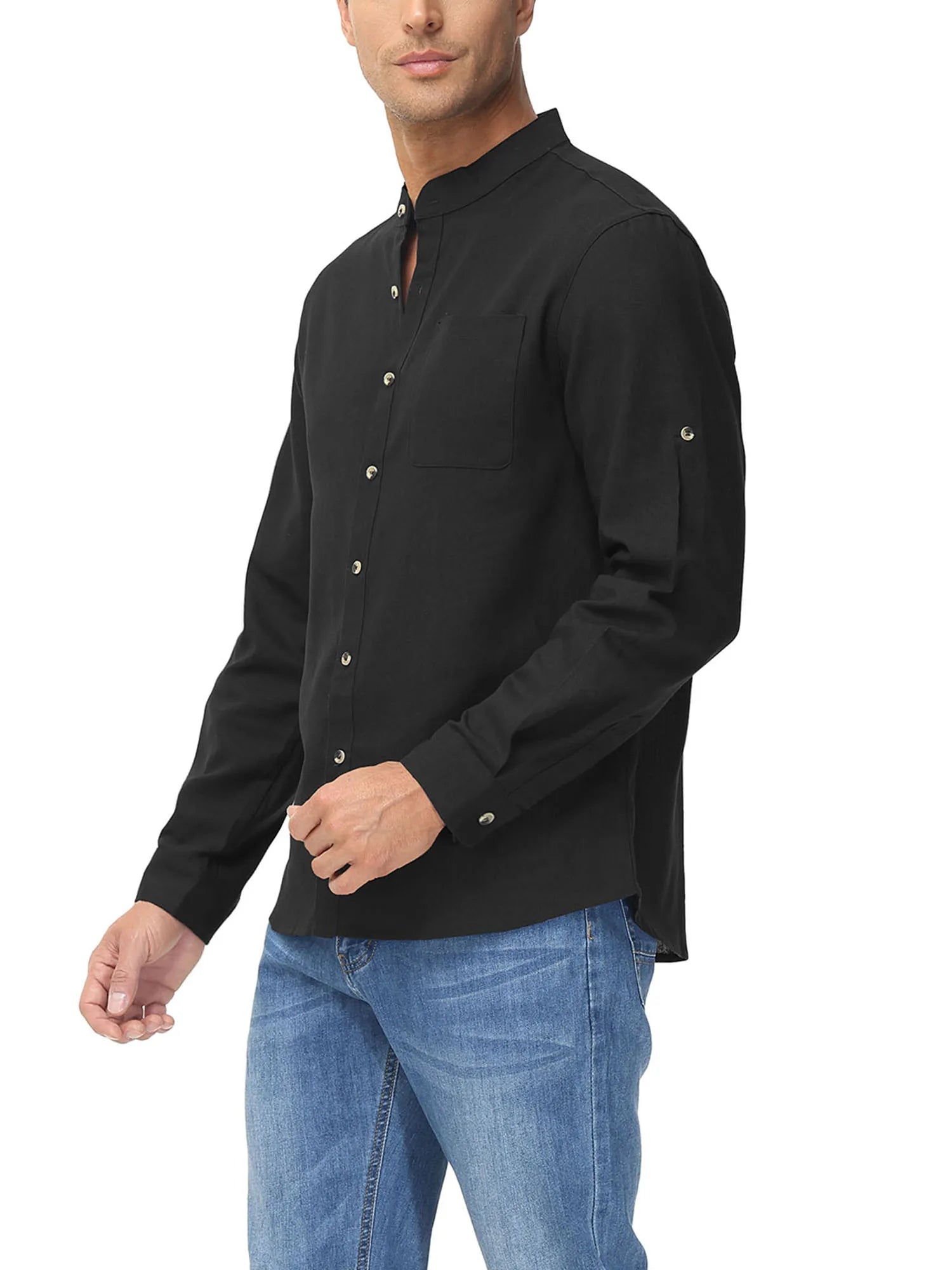 Men's Fashion Collar Henley Shirts Solid Color Casual Shirt for Vacation Men Business Casual Shirt Summer Breathable Daily Shirt