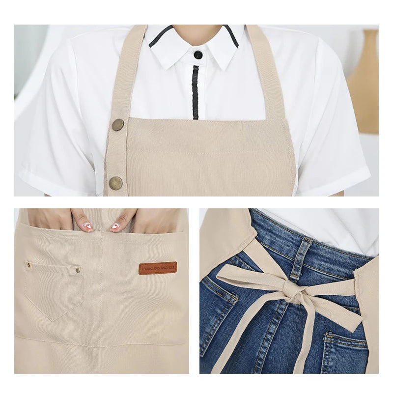 New Fashion Kitchen Aprons for Woman Men Chef Work Apron for Grill Restaurant Bar Shop Cafes Beauty Nails Studios Uniform