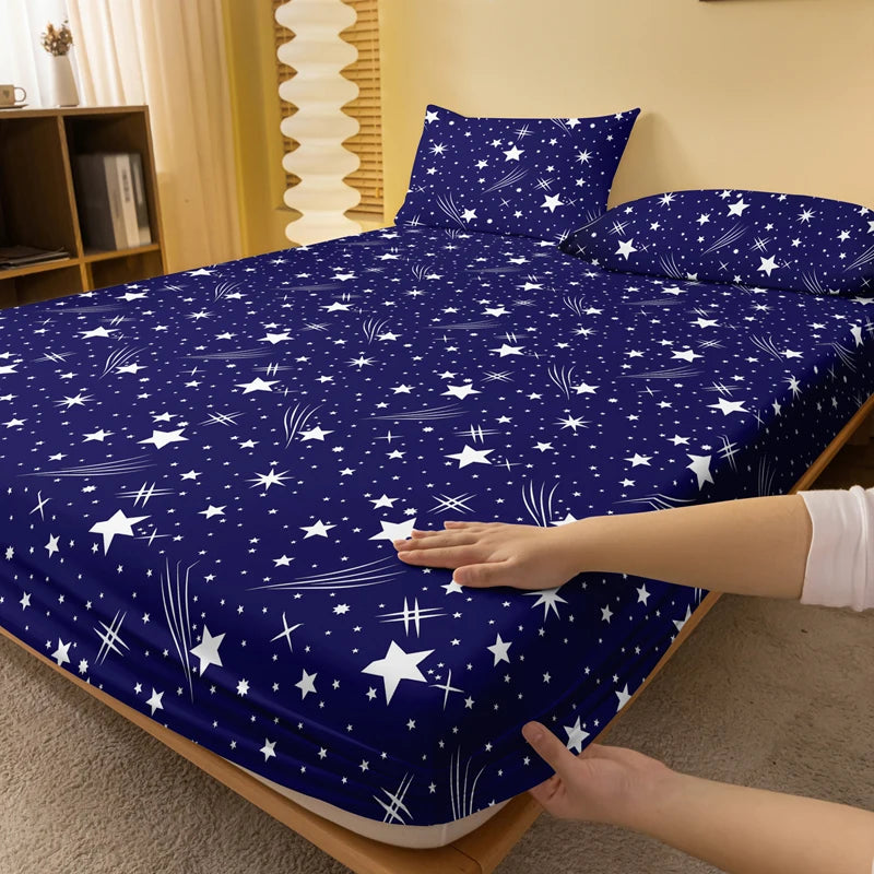 1 Simple modern Starry sky printed matte Fitted Sheet, bedroom printed bed cover, bedding (excluding pillowcases)