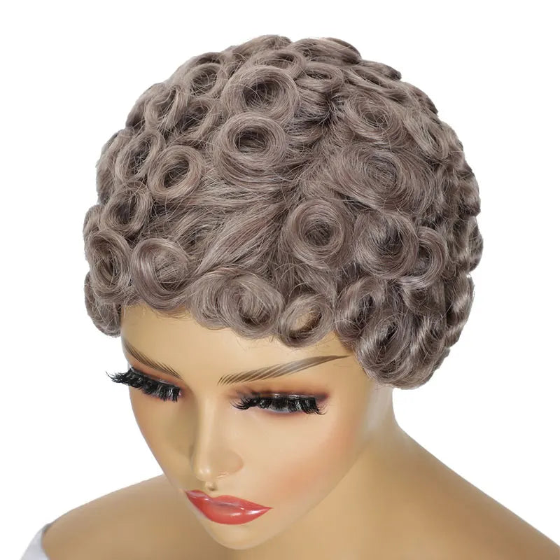 Pixie Cut Wigs 100% Human Hair Wigs Short Curly Pixie Cut Wigs For Black Women Full Machine Made Wig Pixie Curly Gray Color