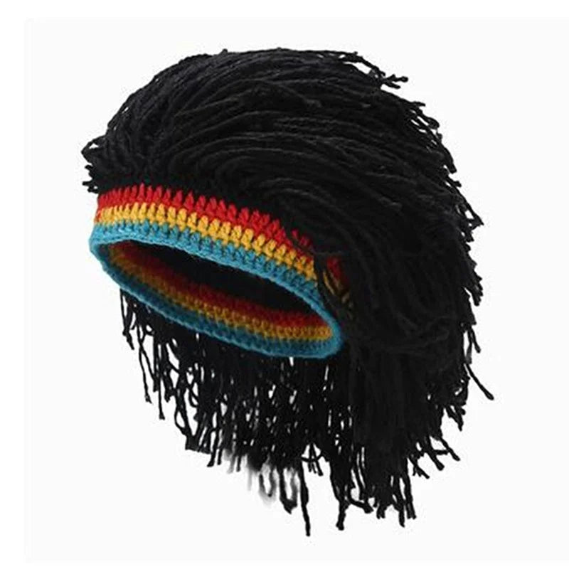 1/2pcs Jamaican Knitted Wig Braid Hat Unisex Hair Hat Handmade Fancy Wig Caps Halloween Ghost House Wig Black
