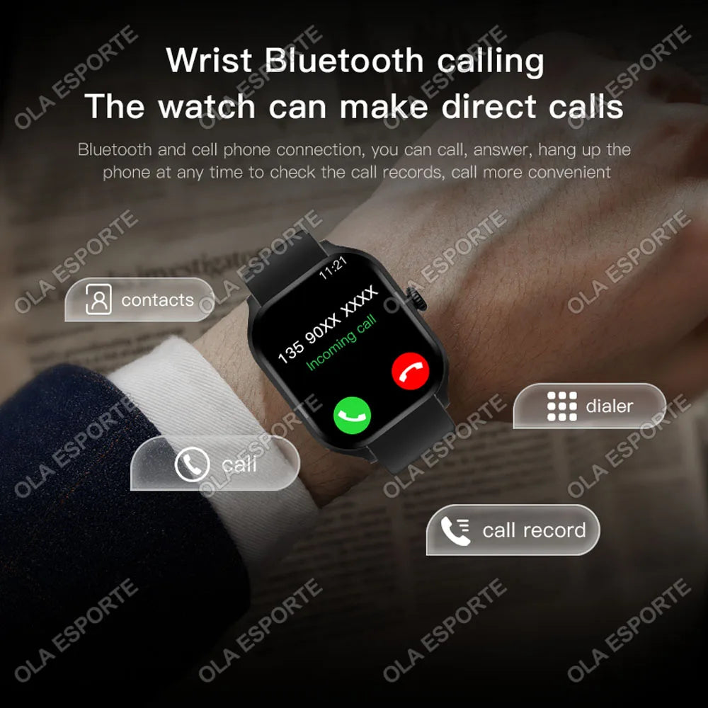 Montre connectée pour Android et iOS, écran HD de 2,01 pouces, Bluetooth, appels, messages, alerte, musique, mode sport, pour hommes et femmes, cadeau