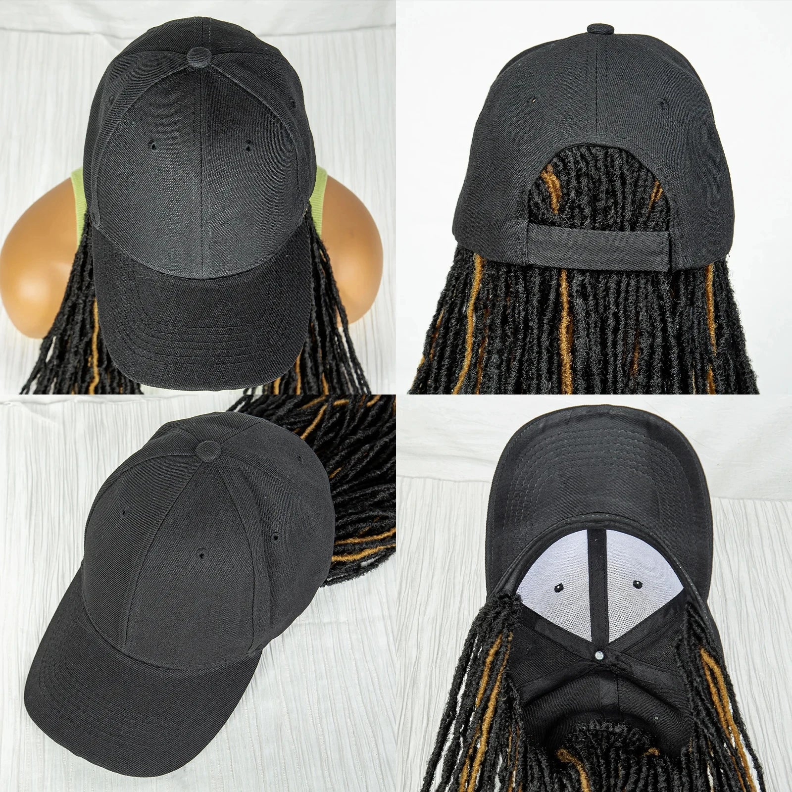 Hat Wig Baseball Cap with Hair Extensions Adjustable Hat Yellow Highlight Dreadlocks Braided Wig with 22 In Goddess Locs Crochet