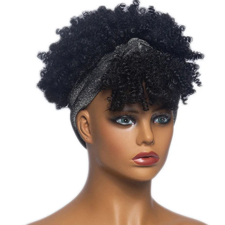 Headband Wigs for Women Synthetic Hair Kinky Curly Wigs With Scarf Natural Short Afro Wig for Black Woman False Hair Woman Wigs