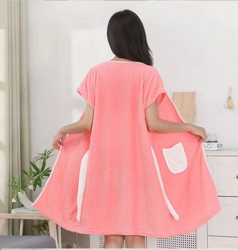 Women's bathrobe, coral fleece soft absorbent bathrobe, strap wearable bathrobe, breathable adult bath towel
