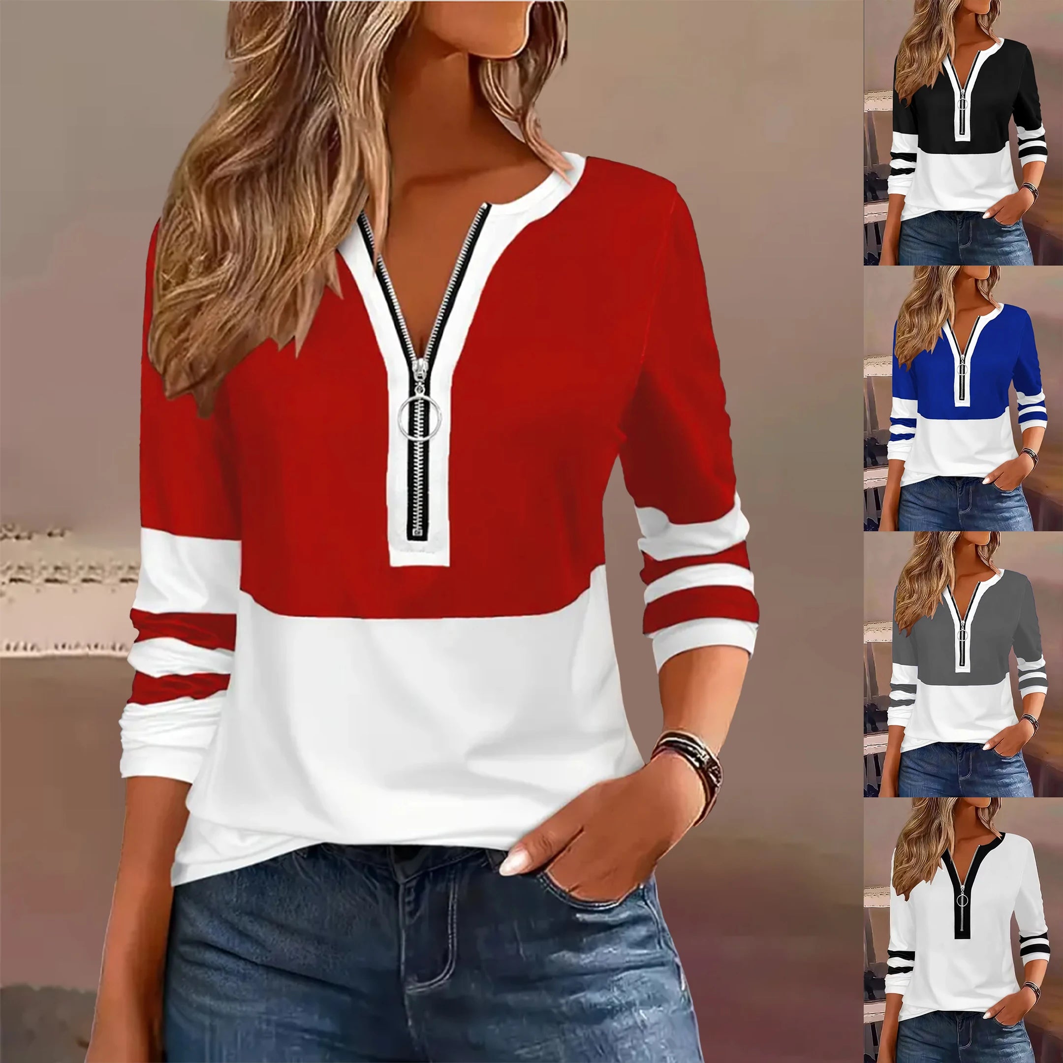 Camiseta extragrande con cremallera y estampado geométrico