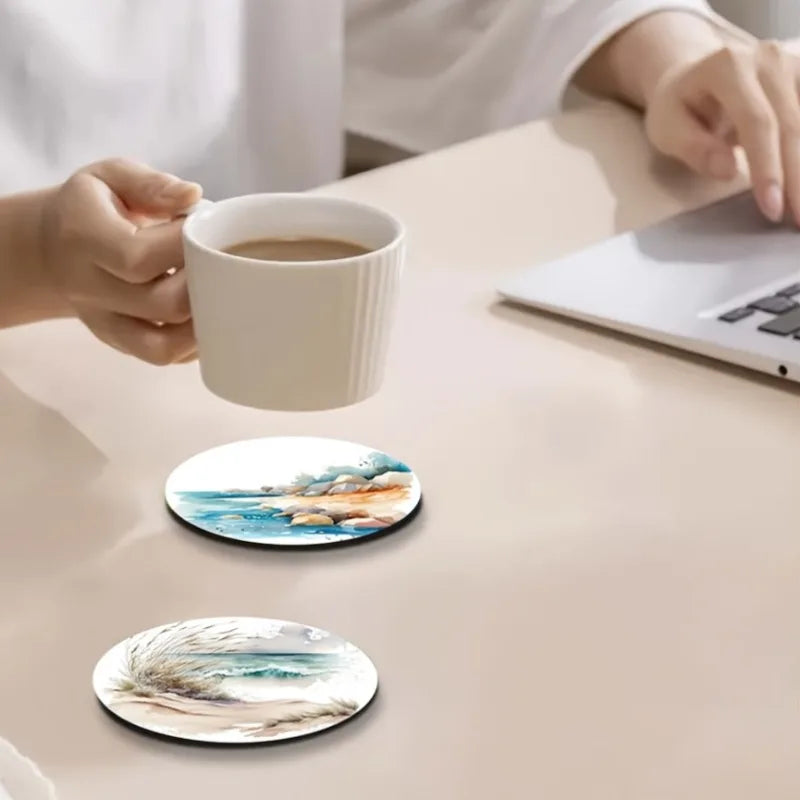 Dessous de verre - Ensemble de 6 pièces à faire soi-même avec surface antidérapante et résistante à la chaleur, parfait pour la protection de la table et la décoration côtière 5D Beach Art