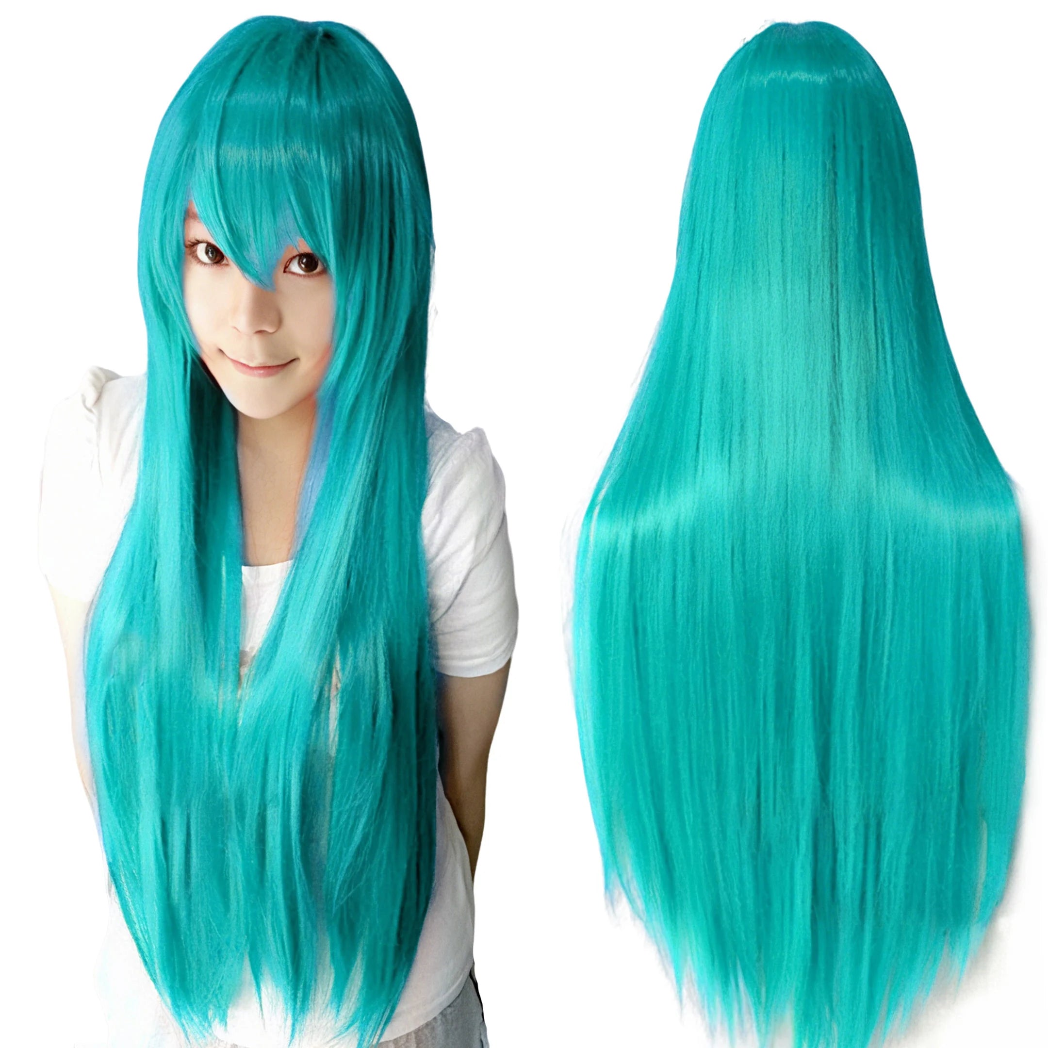 80cm Straight Synthetic Cosplay Wig White Purple Green Silver Pink Lolita Hairpiece with Bangs Long Wigs