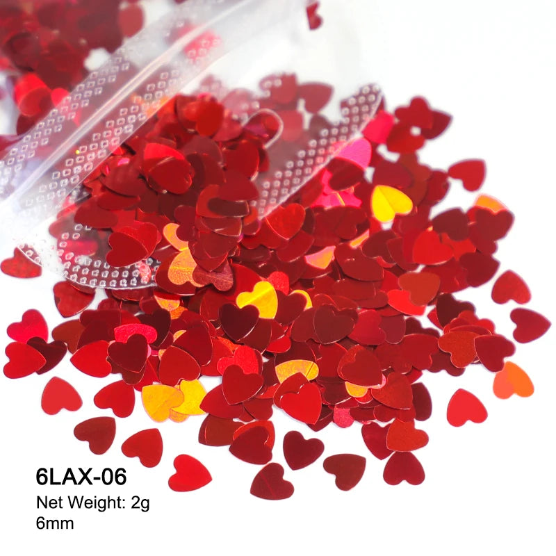 2g Holographic Nail Art Glitter Shiny Sweet Love Red Heart Flakes Sequins 3D Nail Paillette Manicure Valentine's Day Decorations