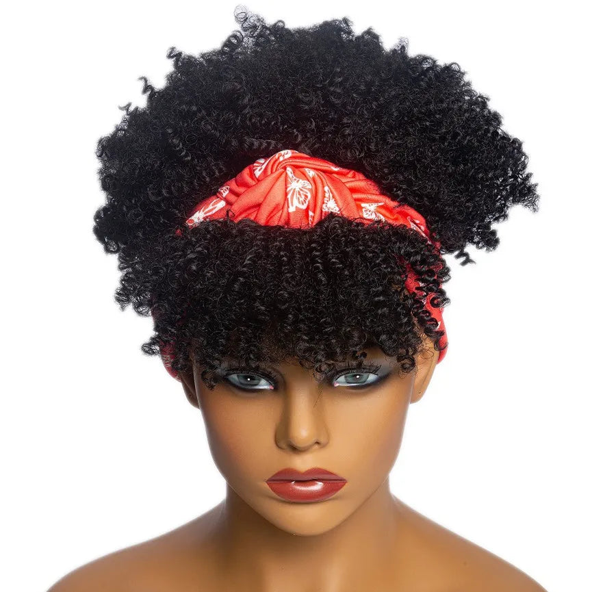 Headband Wigs for Women Synthetic Hair Kinky Curly Wigs With Scarf Natural Short Afro Wig for Black Woman False Hair Woman Wigs