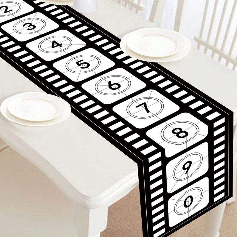 Camino de Mesa para Noche de Cine de 12 X 72 Pulgadas, Estampado de Tira de Película, Decoración de Carrete de Cine, Decoraciones de Manteles Temáticos de Cine