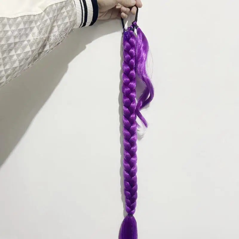 New 1Piece DIY 26inch Cosplay Wig KPOP Rumi Long Purple Braided Dress Up Accessories Ponytail Braid Heat Resistant Synthetic Wig