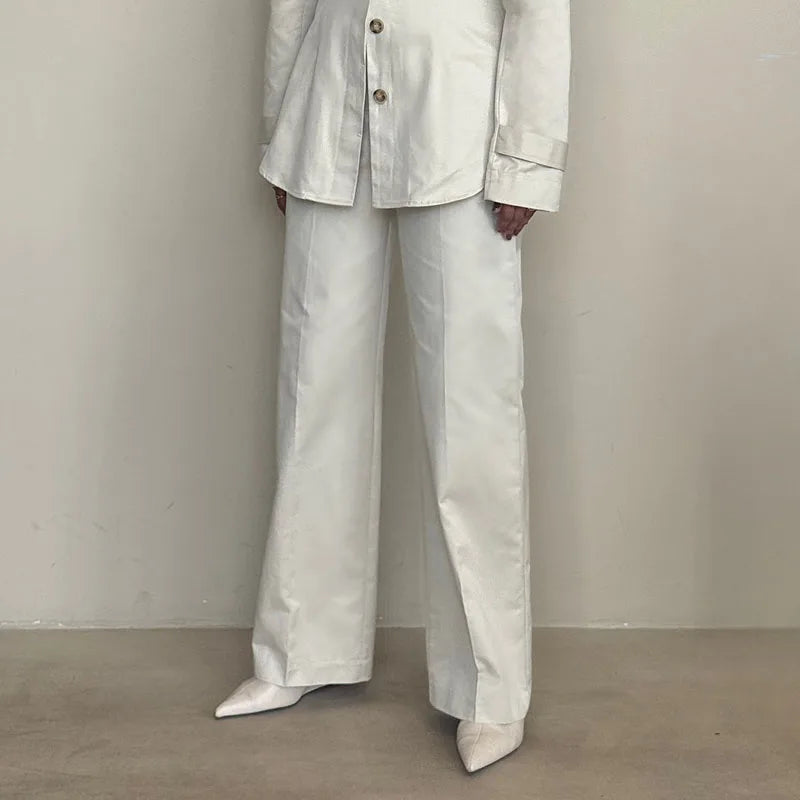Chic Single Breasted Pants Sets Women Lapel Full Sleeve  Slim Waist Tops Straight Pants  Autumn Lady Street Commute Suits