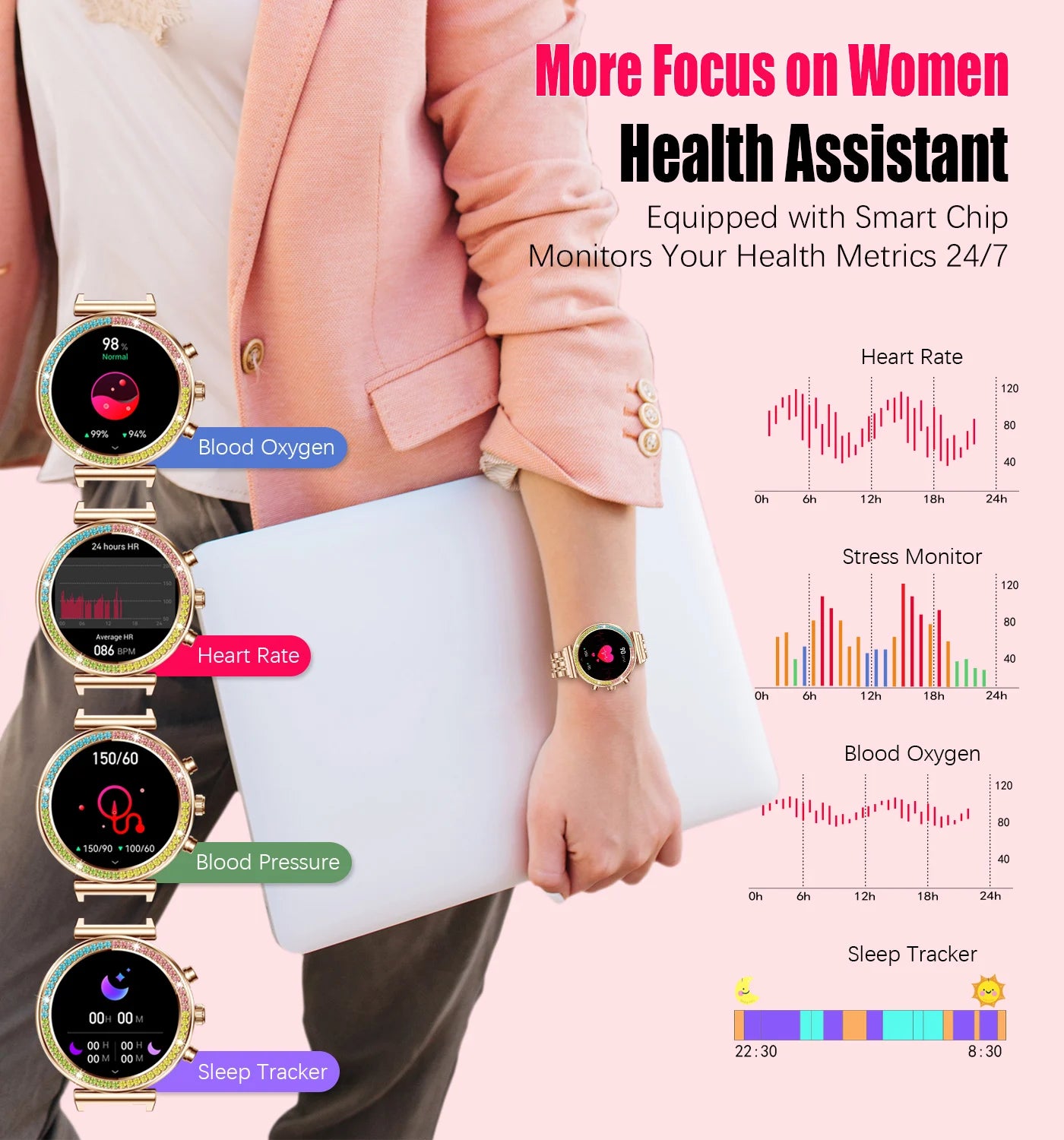 2025 New Smartwatch For Woman 1.27" HD Display Smart Watch Women Bluetooth Calls Waterproof Sports Heart rate Monitoring Watches