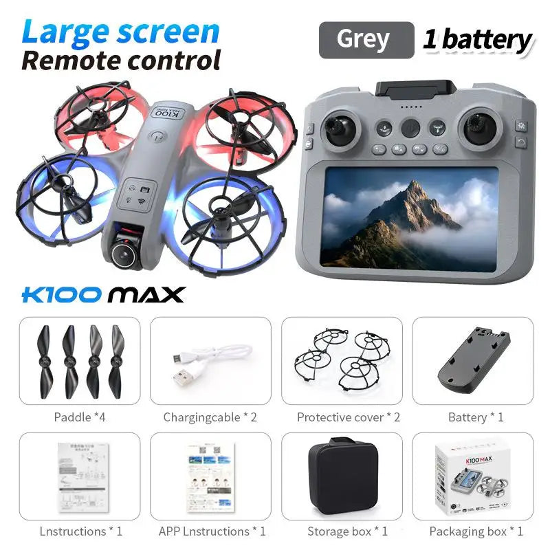 K100 MAX Mini Drone Professional 4K HD Dual Camera Fpv Screen Optical Flow Drone Toys Quadcopter Brushless Dron Toy Gift