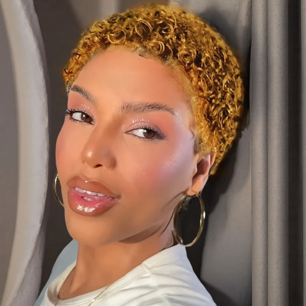 Afro Kinky Curly Pixie Cut Wig – Human Hair, Full Machine-Made