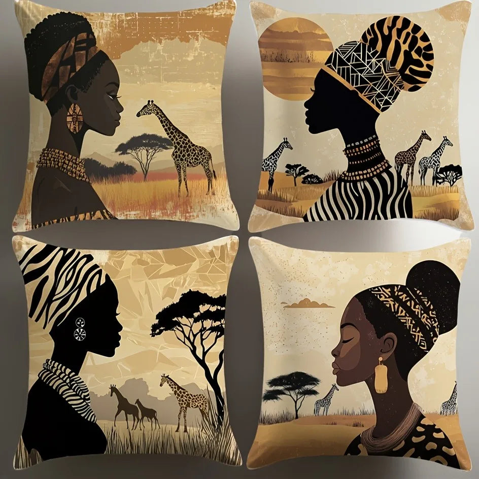 African - style Figure PillowcasesBedroom Living Room Sofa Home Decor Polyester Cushion Cover with Zipper