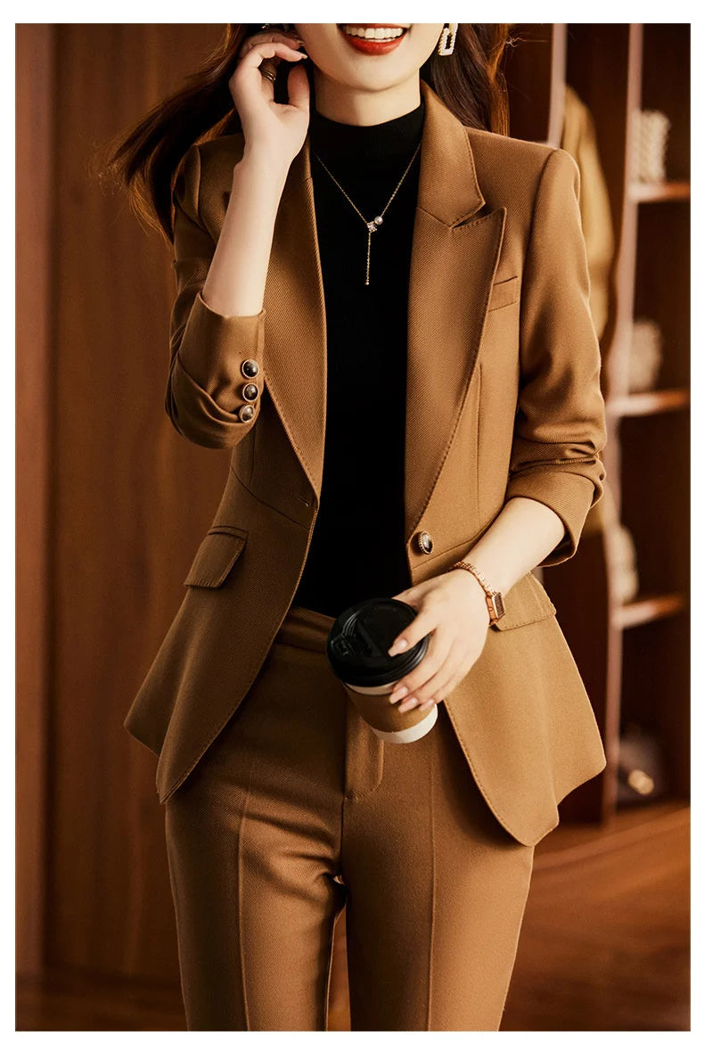 Elegant Women Formal Business Suits Senior Fabric Autumn Winter Professional Office Work Wear Pantsuits Blazers Trousers 3pieces