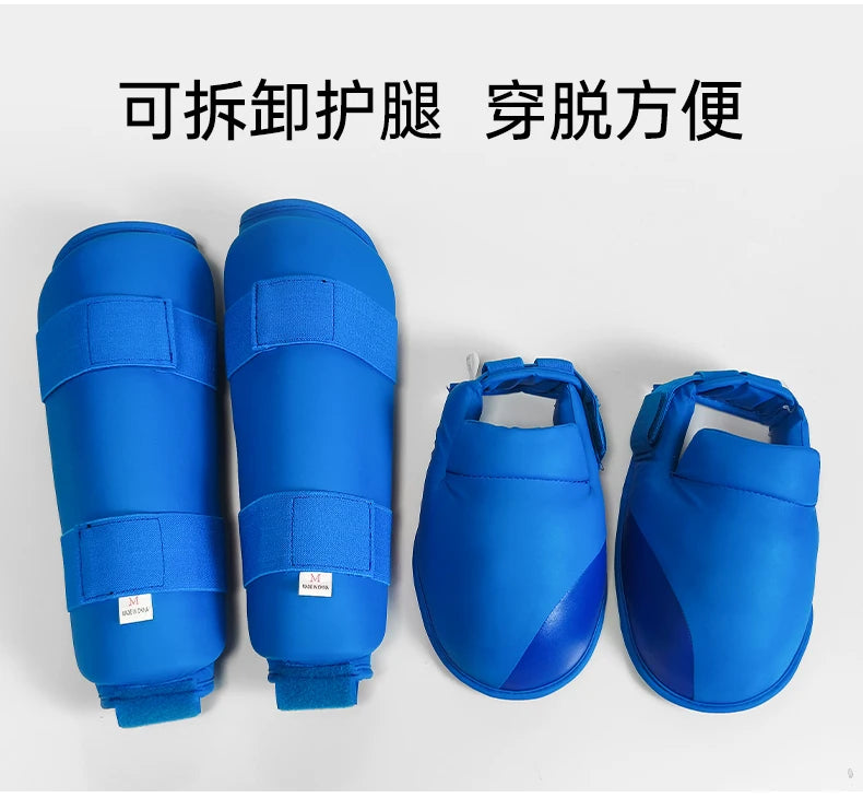 Espínilleras de kárate para adultos y niños, equipo de soporte, espinilleras, rodilleras, protectores de manos, cinturón de cuero, boxeo, artes marciales