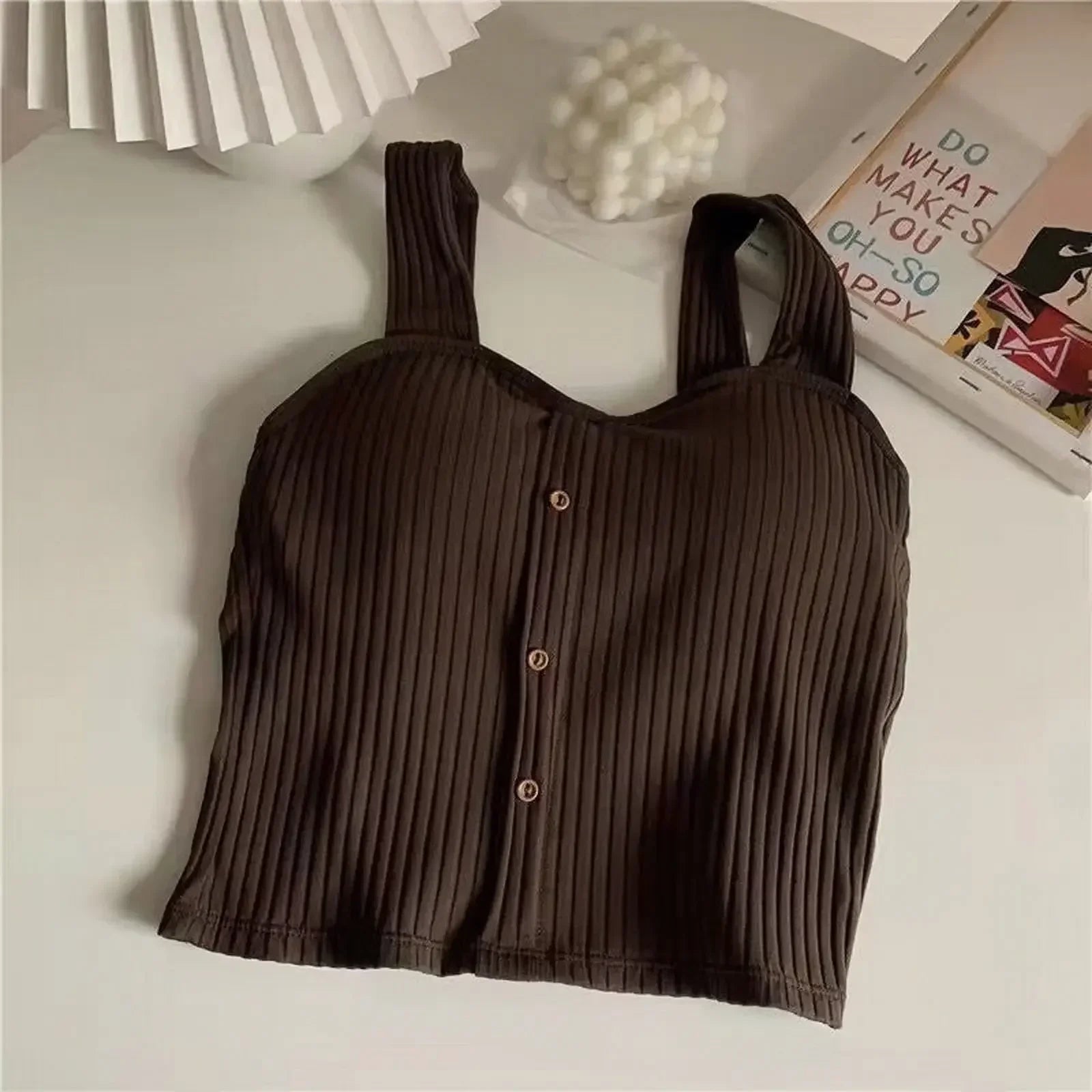 Women's Cropped Tops with Bra Pads Summer 2025 Corset Korean Suspenders Vest Sexy Slim Camisole