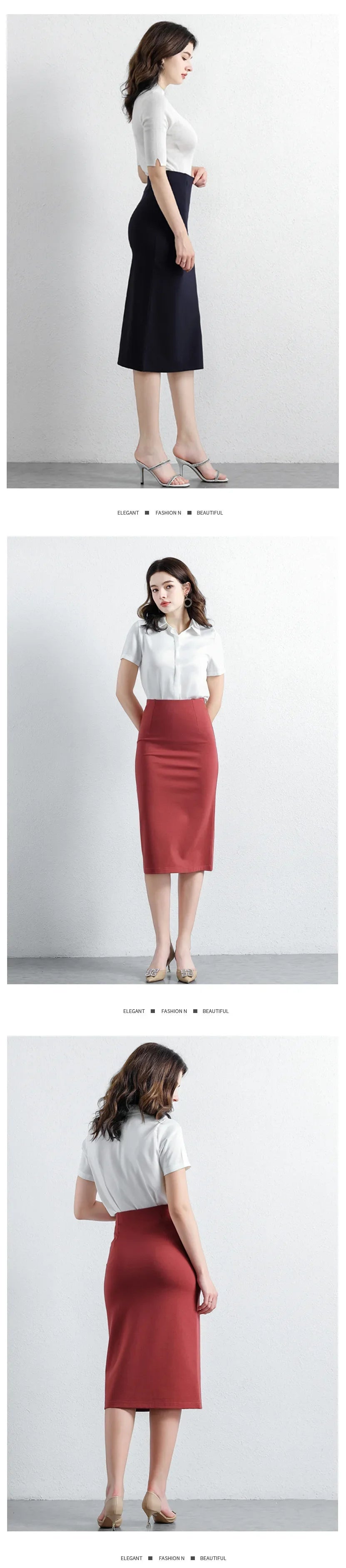 Women Elegant OL Bodycon Skirts Office Faldas Saia Work Slim Fit Jupe Autumn Fashion High Waist Solid Knee-length Skirt
