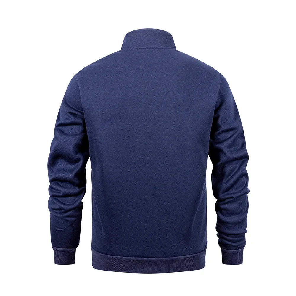 Veste de printemps à manches longues et fermeture éclair pour homme, couleur unie, col montant, chaude, survêtement d'extérieur