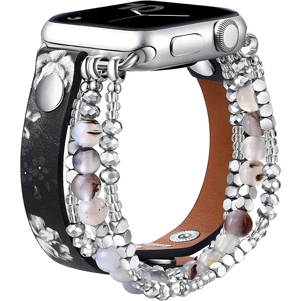 Lady Strap for Apple Watch Ultra 2 Band 49mm 40mm 46mm 41mm Women Elastic Beaded Bracelet Iwatch Series 10 9 8 7 6 SE 5 45mm