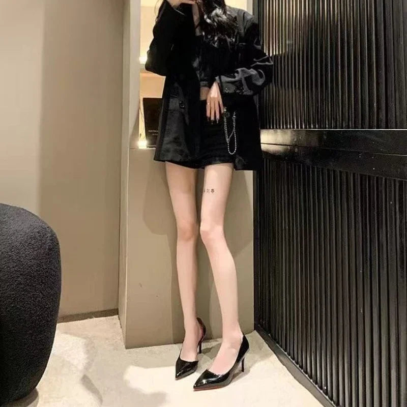 Elegant Hollow Women's High Heels 2025 Luxury Brand Black Pointed Toe Pumps Red Shiny Bottoms Sexy Fashion Ladies Shoes Women