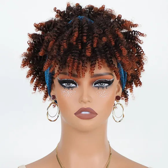 Headband Wigs for Women Synthetic Hair Kinky Curly Wigs With Scarf Natural Short Afro Wig for Black Woman False Hair Woman Wigs