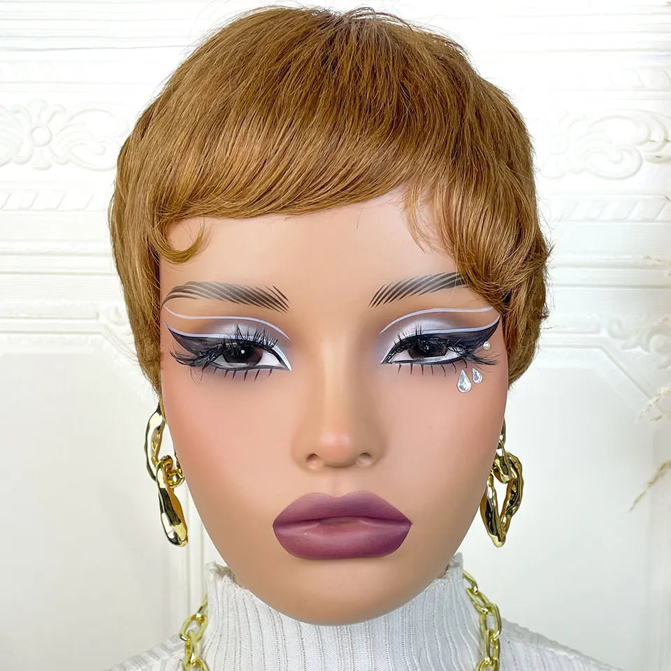 Pixie Cut Human Hair Wigs Short Wigs for Women Color 30 Layered Pixie Wig With Bangs Blonde Full Machine Made Wig On Sale