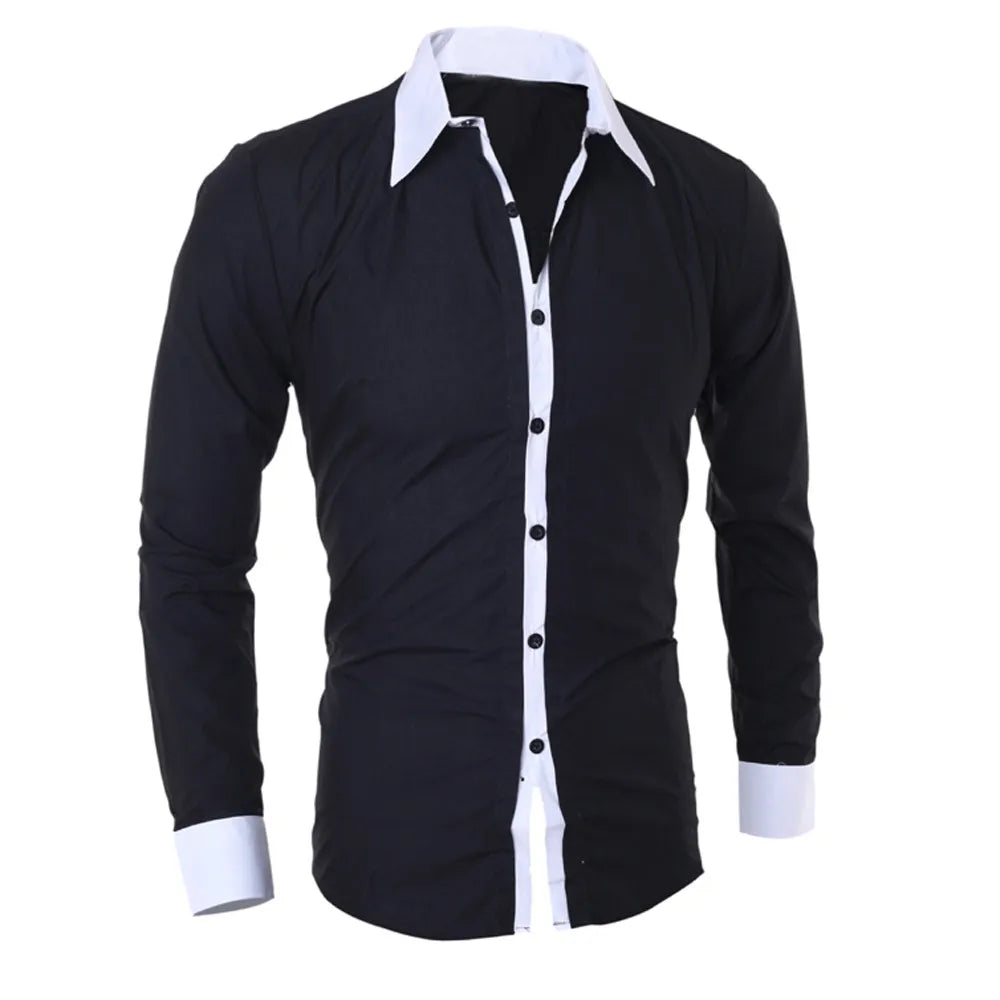 Men's Shirts Fashion Personality Mens Casual Slim Long-sleeved Shirt Top Blouse Black White Men Shirt Style Men Clothing Shirts