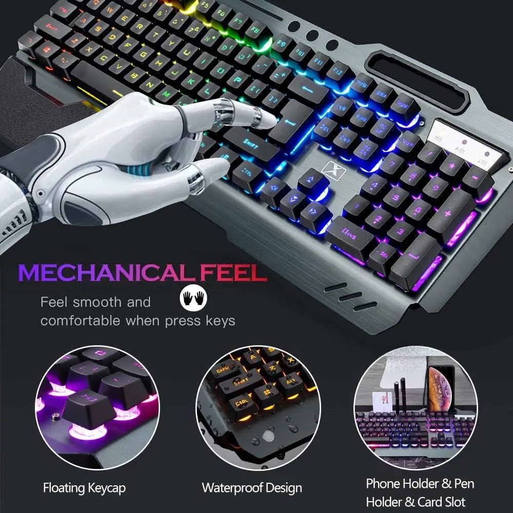 Teclado y ratón inalámbricos K680 para videojuegos, teclado retroiluminado LED arcoíris con panel metálico y batería recargable de 3800 mAh
