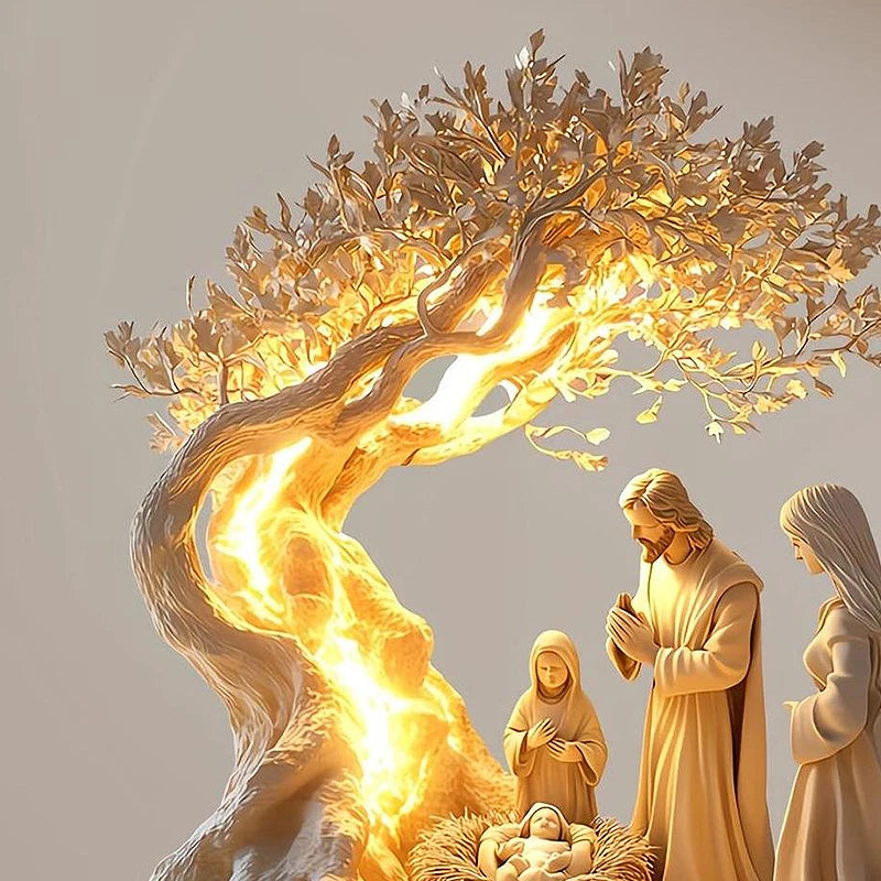 Easter Nativity Scene Figurine Tabletop Decor Nativity Figurine Wood Desk Ornament Craft Decration Church Holiday Christmas Gift